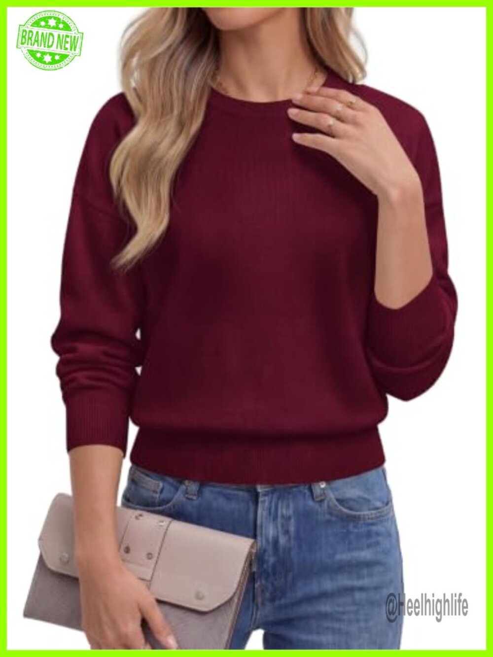 Womens Crewneck Long Sleeve Knit Pullover Sweater